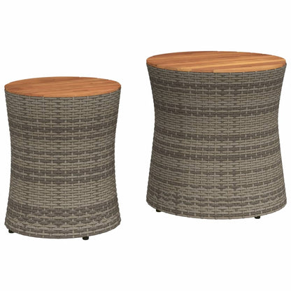 Tuinbijzettafels 2 st met houten blad poly rattan grijs - AllerleiShop