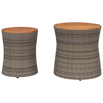 Tuinbijzettafels 2 st met houten blad poly rattan grijs - AllerleiShop