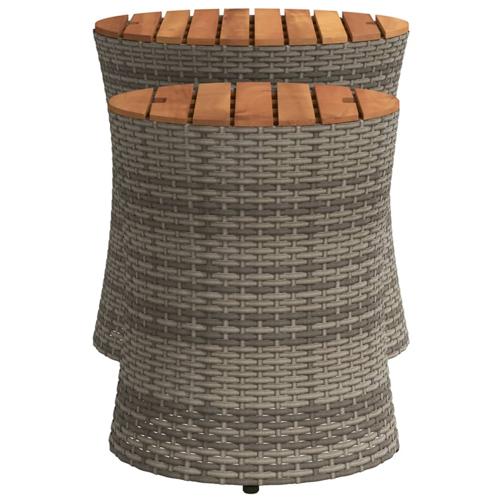 Tuinbijzettafels 2 st met houten blad poly rattan grijs - AllerleiShop