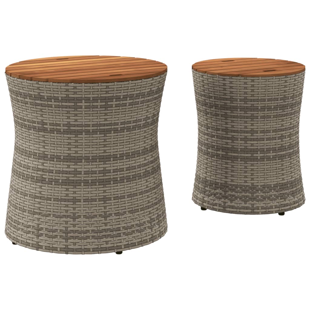 Tuinbijzettafels 2 st met houten blad poly rattan grijs - AllerleiShop