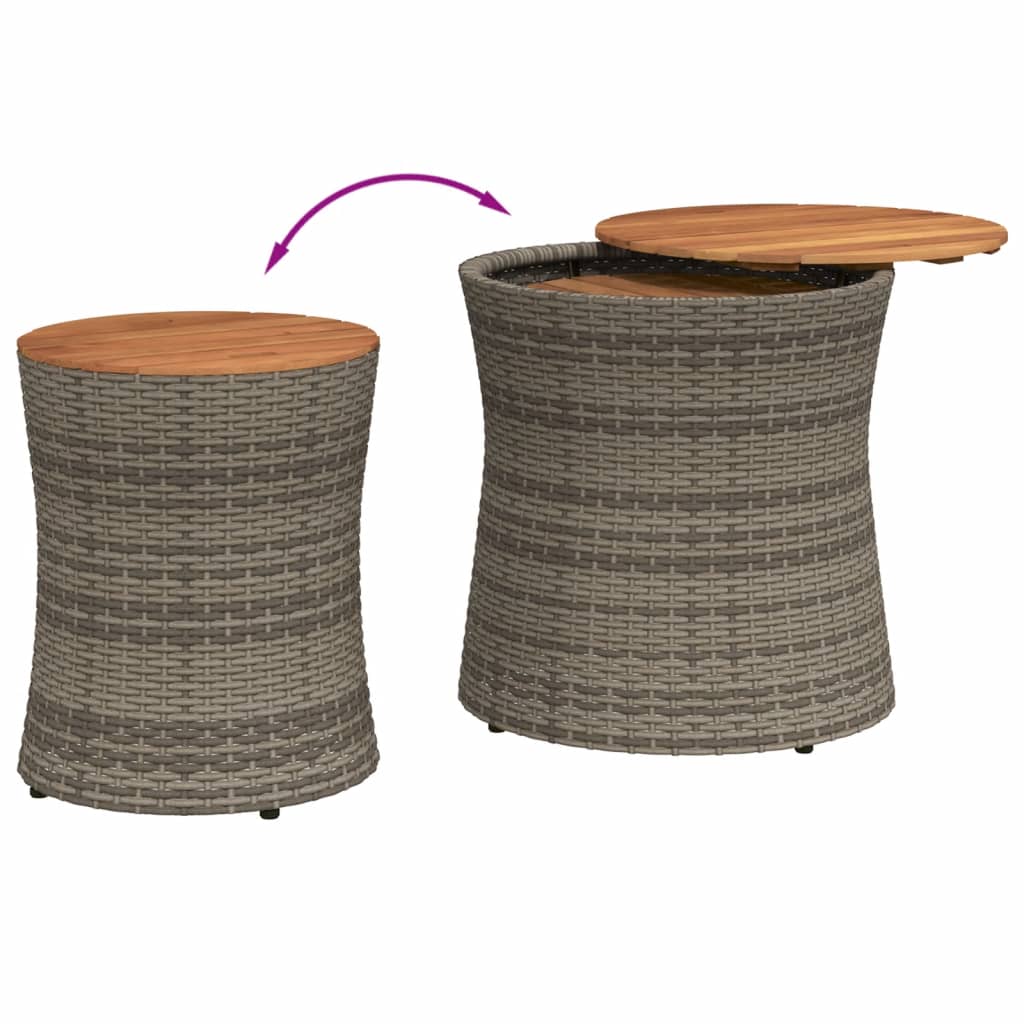 Tuinbijzettafels 2 st met houten blad poly rattan grijs - AllerleiShop