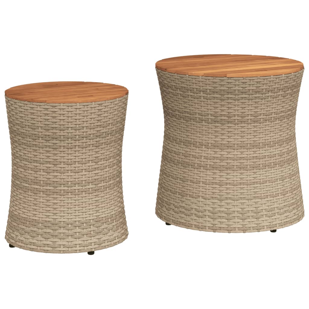 Tuinbijzettafels 2 st met houten blad poly rattan beige - AllerleiShop