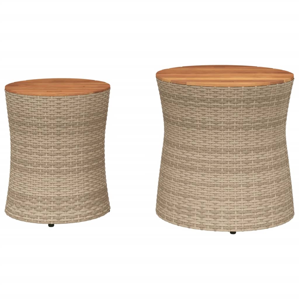 Tuinbijzettafels 2 st met houten blad poly rattan beige - AllerleiShop