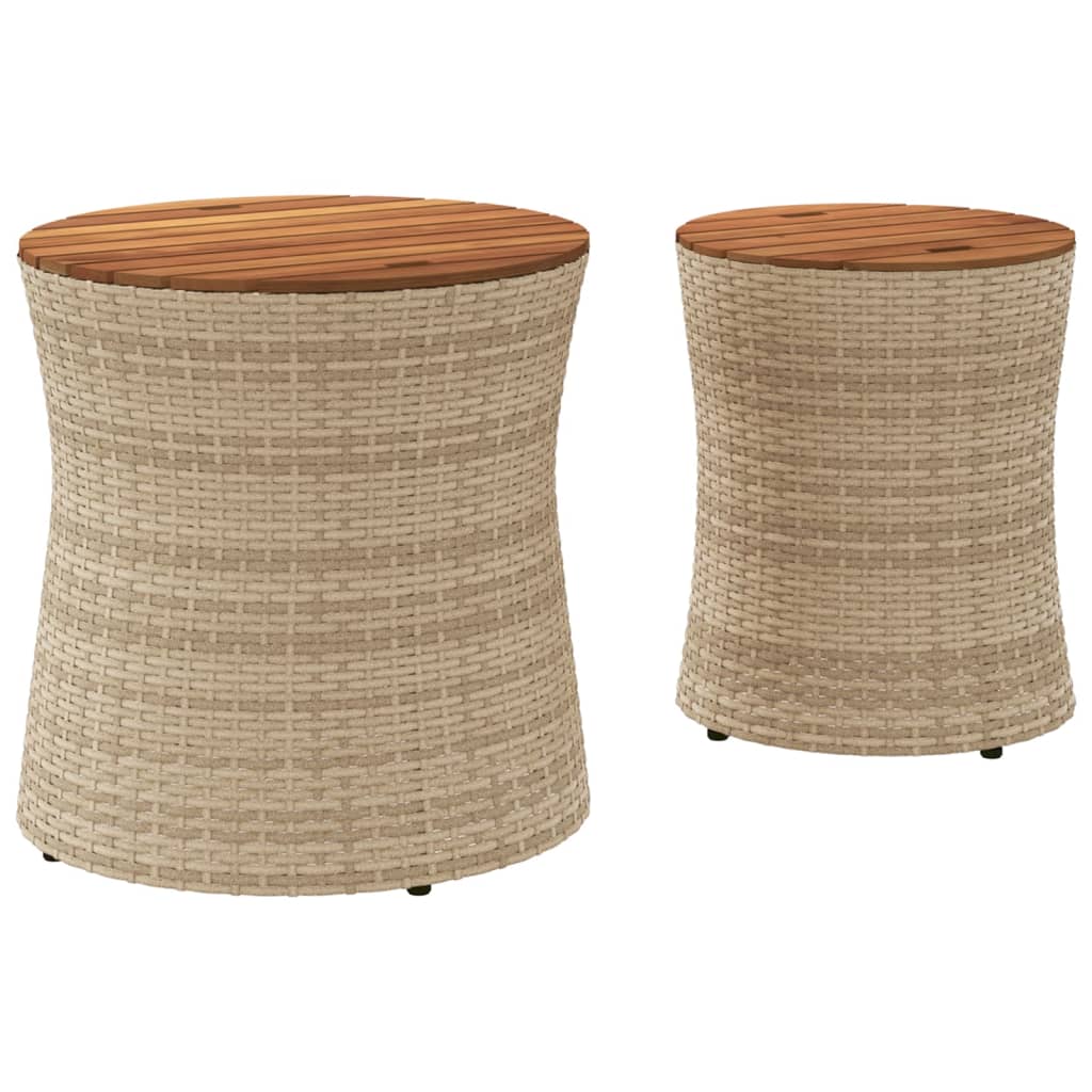 Tuinbijzettafels 2 st met houten blad poly rattan beige - AllerleiShop