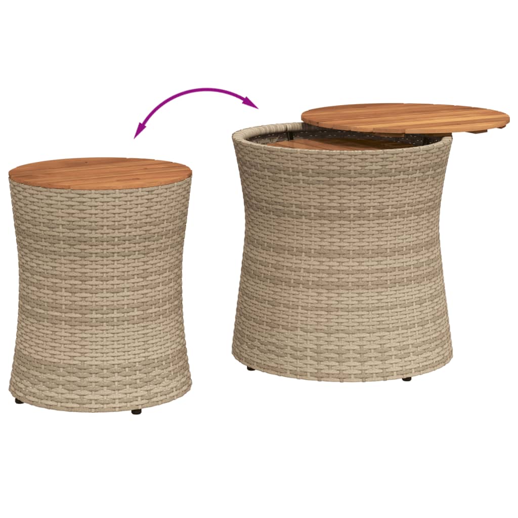 Tuinbijzettafels 2 st met houten blad poly rattan beige - AllerleiShop