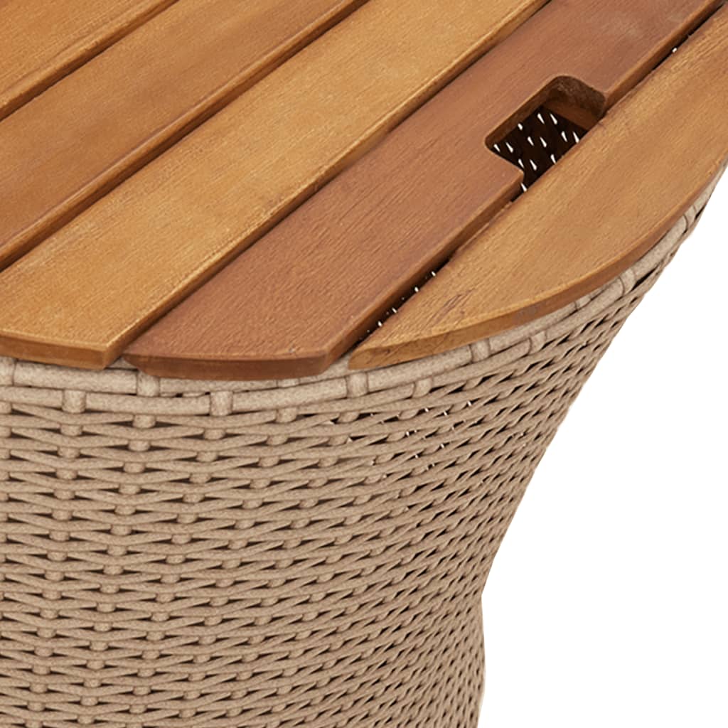 Tuinbijzettafels 2 st met houten blad poly rattan beige - AllerleiShop