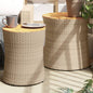 Tuinbijzettafels 2 st met houten blad poly rattan beige - AllerleiShop