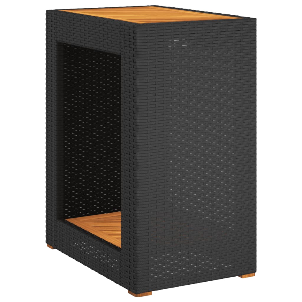 Tuinbijzettafel met houten blad 60x40x75 cm poly rattan zwart - AllerleiShop