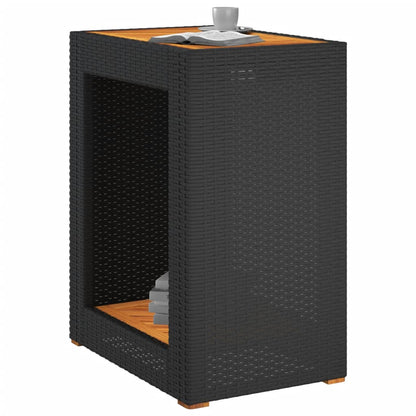 Tuinbijzettafel met houten blad 60x40x75 cm poly rattan zwart - AllerleiShop