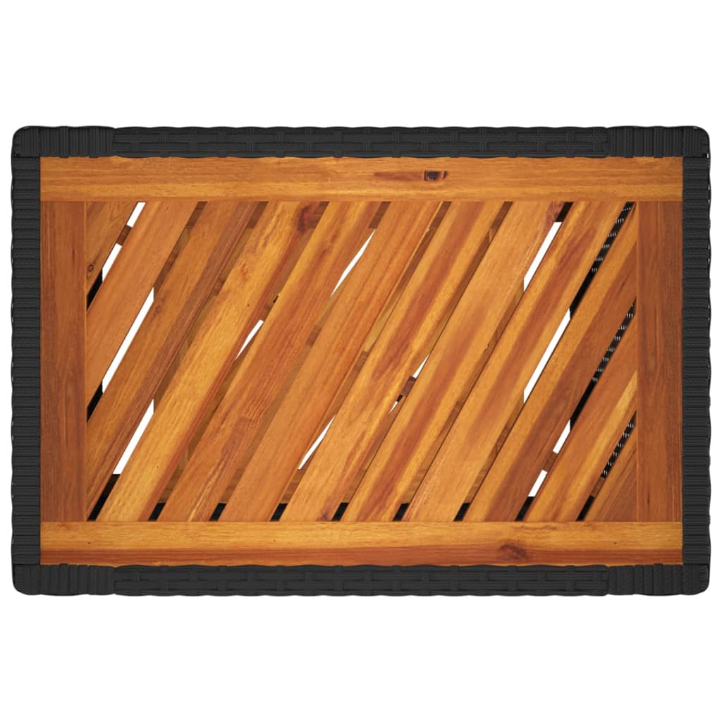 Tuinbijzettafel met houten blad 60x40x75 cm poly rattan zwart - AllerleiShop