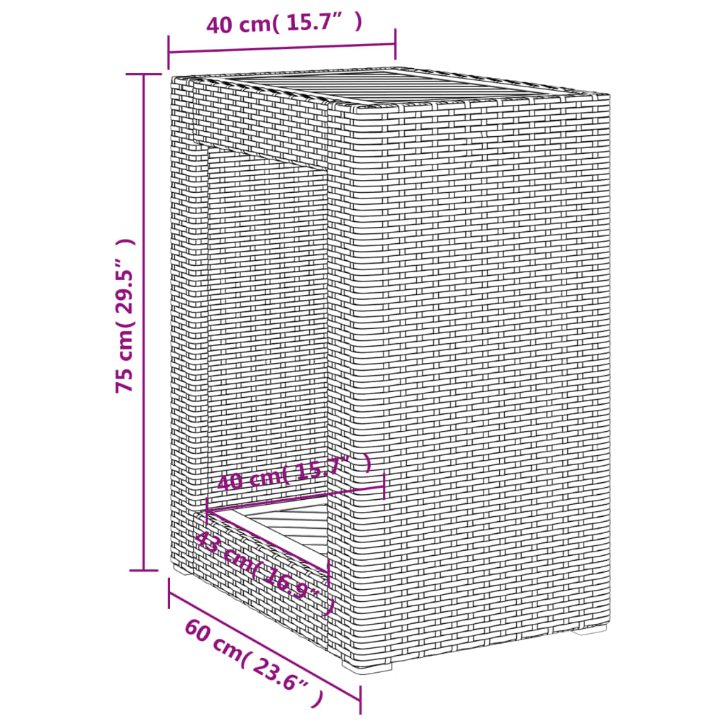 Tuinbijzettafel met houten blad 60x40x75 cm poly rattan zwart - AllerleiShop