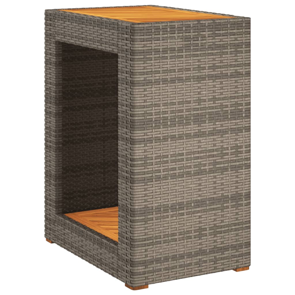 Tuinbijzettafel met houten blad 60x40x75 cm poly rattan grijs - AllerleiShop