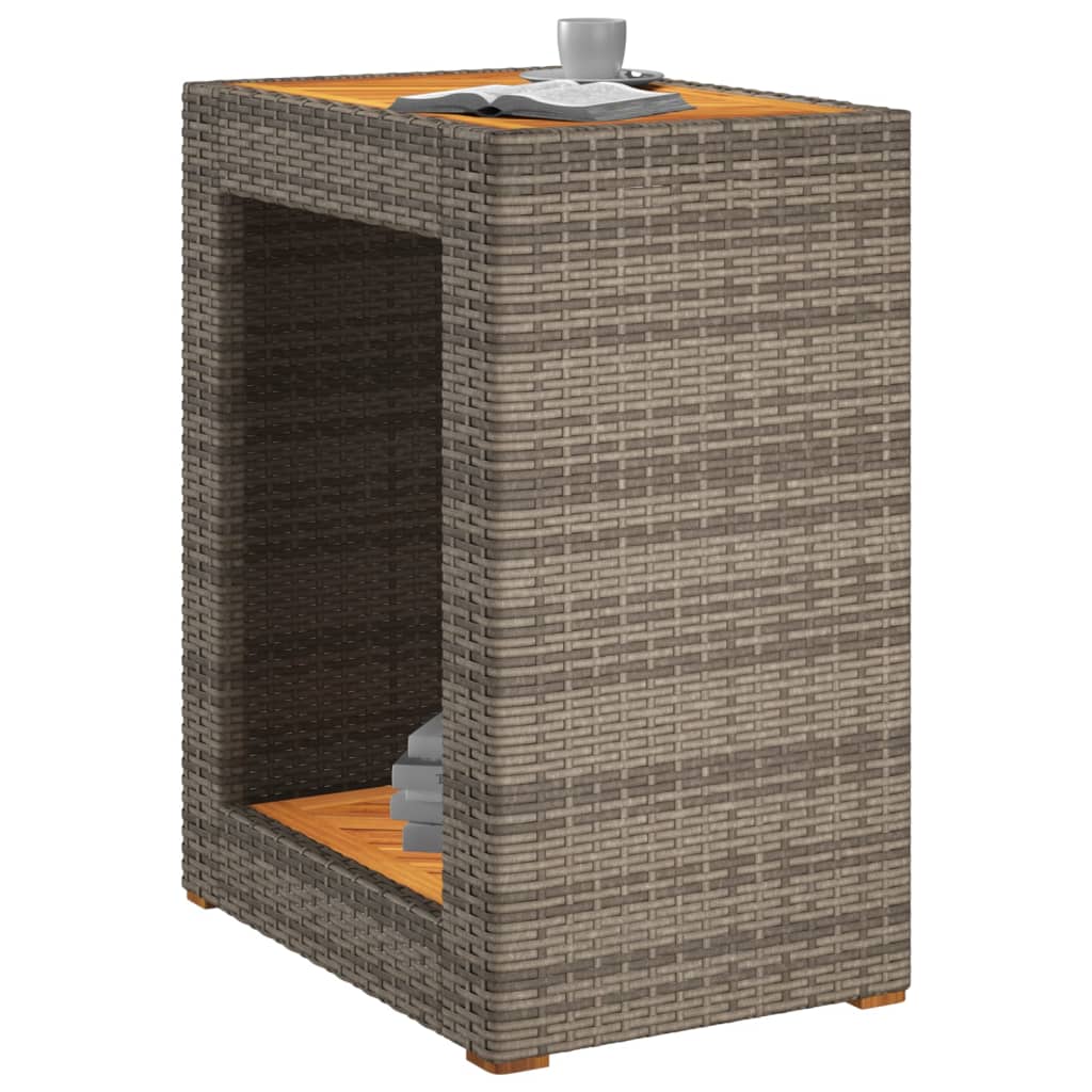 Tuinbijzettafel met houten blad 60x40x75 cm poly rattan grijs - AllerleiShop