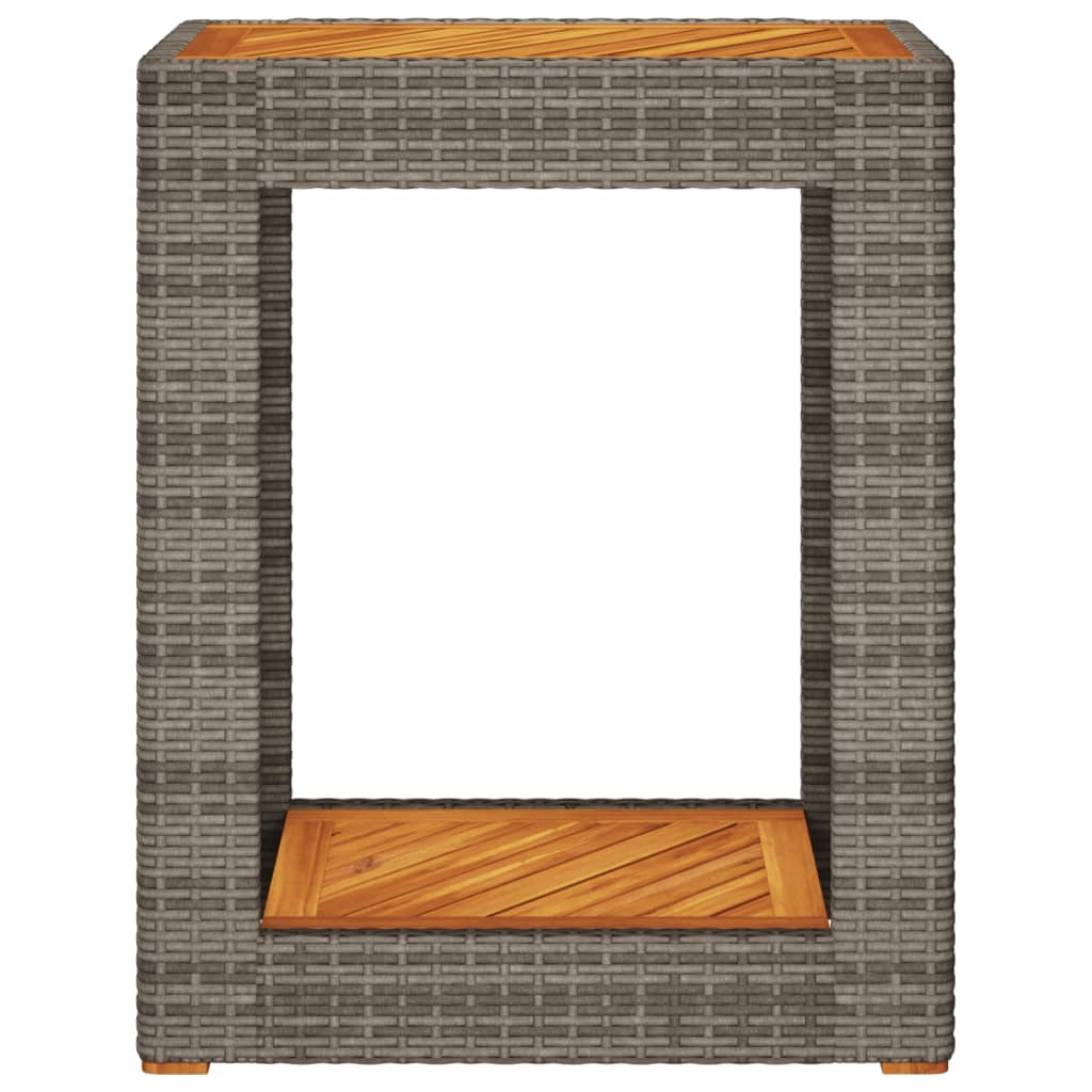 Tuinbijzettafel met houten blad 60x40x75 cm poly rattan grijs - AllerleiShop