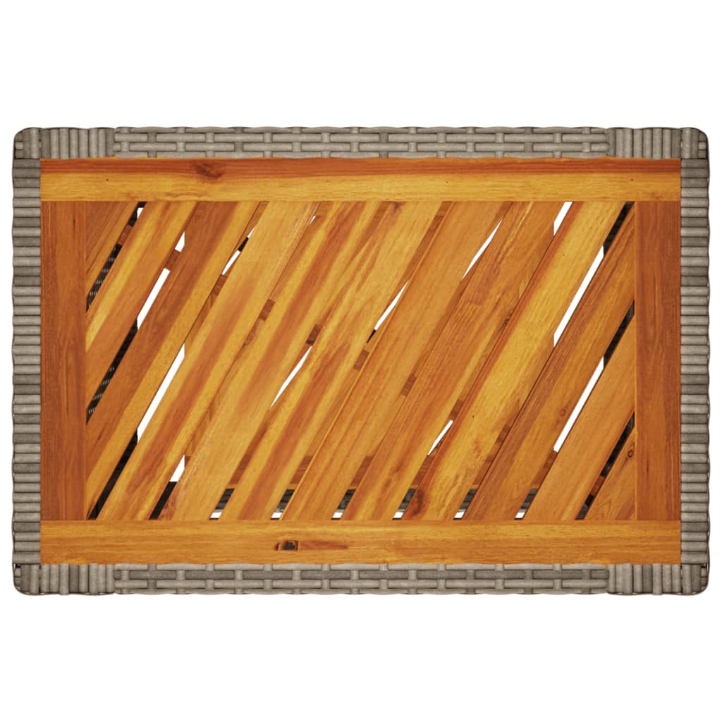 Tuinbijzettafel met houten blad 60x40x75 cm poly rattan grijs - AllerleiShop