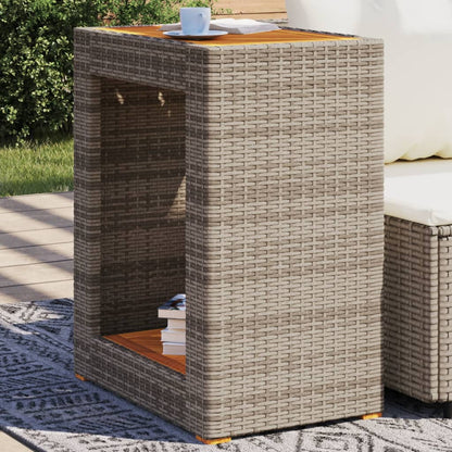 Tuinbijzettafel met houten blad 60x40x75 cm poly rattan grijs - AllerleiShop