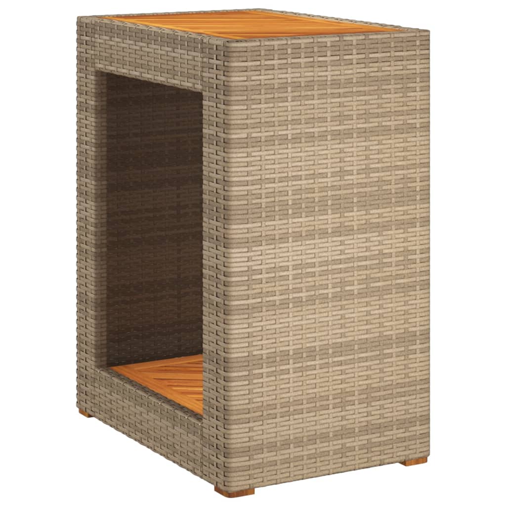 Tuinbijzettafel met houten blad 60x40x75 cm poly rattan beige - AllerleiShop