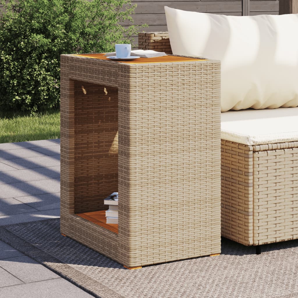 Tuinbijzettafel met houten blad 60x40x75 cm poly rattan beige - AllerleiShop