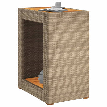 Tuinbijzettafel met houten blad 60x40x75 cm poly rattan beige - AllerleiShop