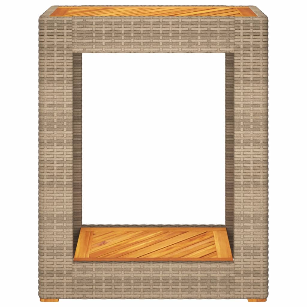 Tuinbijzettafel met houten blad 60x40x75 cm poly rattan beige - AllerleiShop