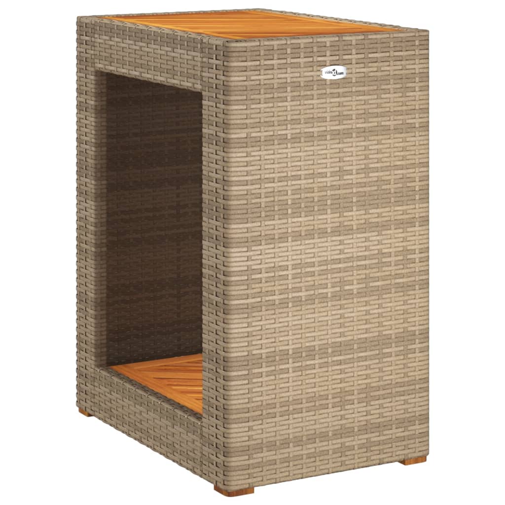 Tuinbijzettafel met houten blad 60x40x75 cm poly rattan beige - AllerleiShop