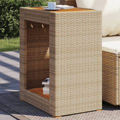 Tuinbijzettafel met houten blad 60x40x75 cm poly rattan beige