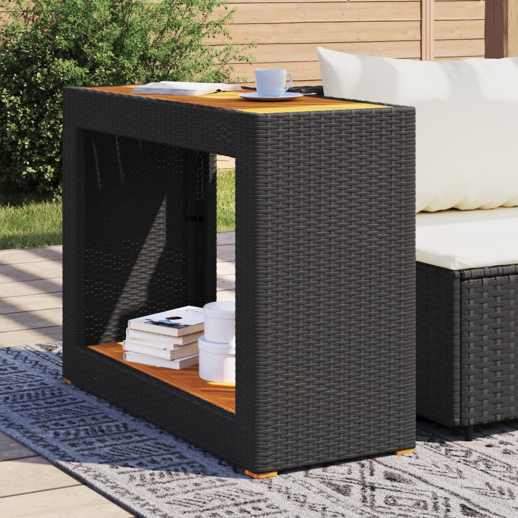 Tuinbijzettafel met houten blad 100x40x75 cm poly rattan zwart - AllerleiShop