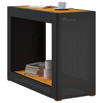 Tuinbijzettafel met houten blad 100x40x75 cm poly rattan zwart - AllerleiShop