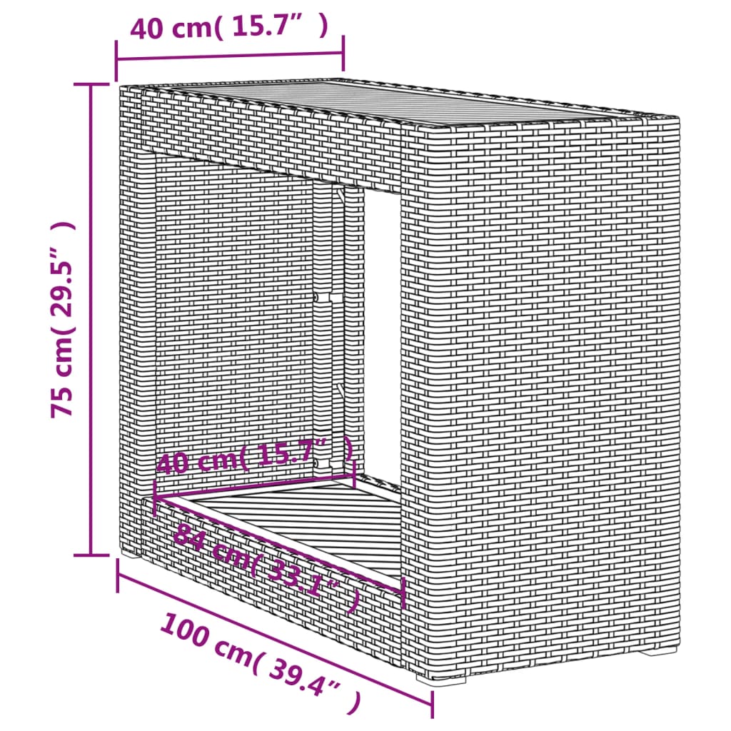 Tuinbijzettafel met houten blad 100x40x75 cm poly rattan zwart - AllerleiShop