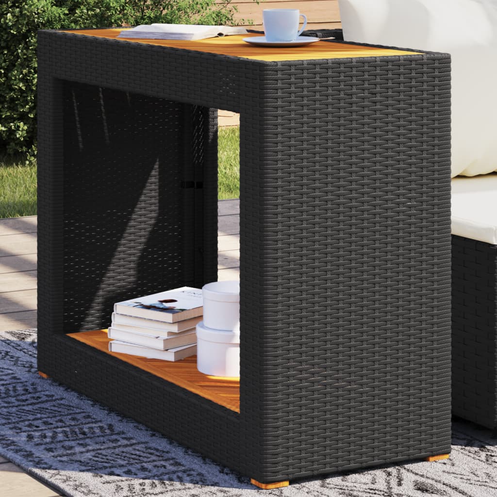 Tuinbijzettafel met houten blad 100x40x75 cm poly rattan zwart - AllerleiShop