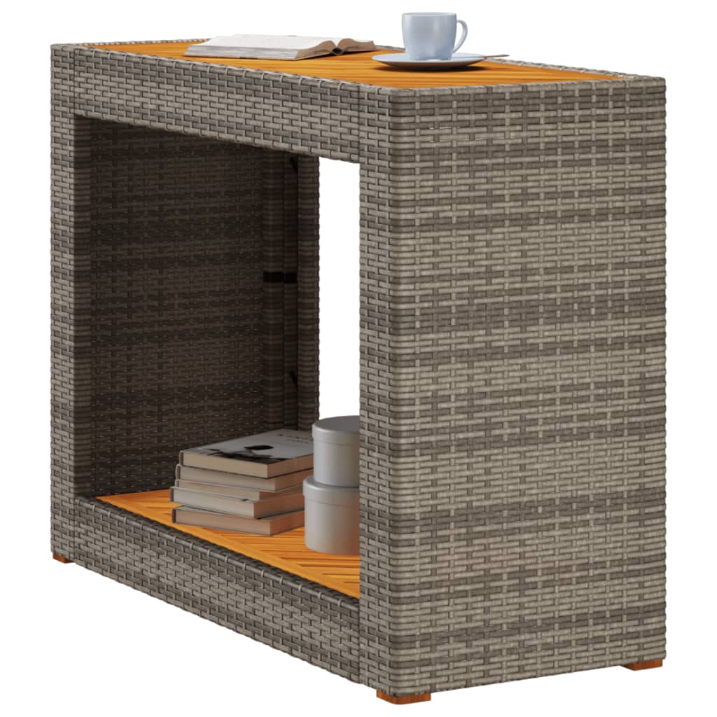 Tuinbijzettafel met houten blad 100x40x75 cm poly rattan grijs - AllerleiShop