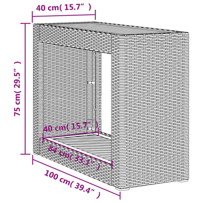 Tuinbijzettafel met houten blad 100x40x75 cm poly rattan grijs - AllerleiShop