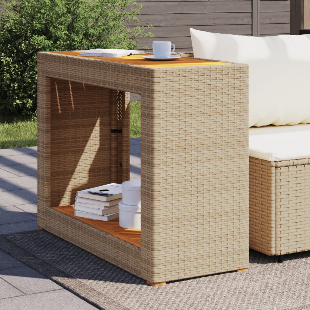 Tuinbijzettafel met houten blad 100x40x75 cm poly rattan beige - AllerleiShop