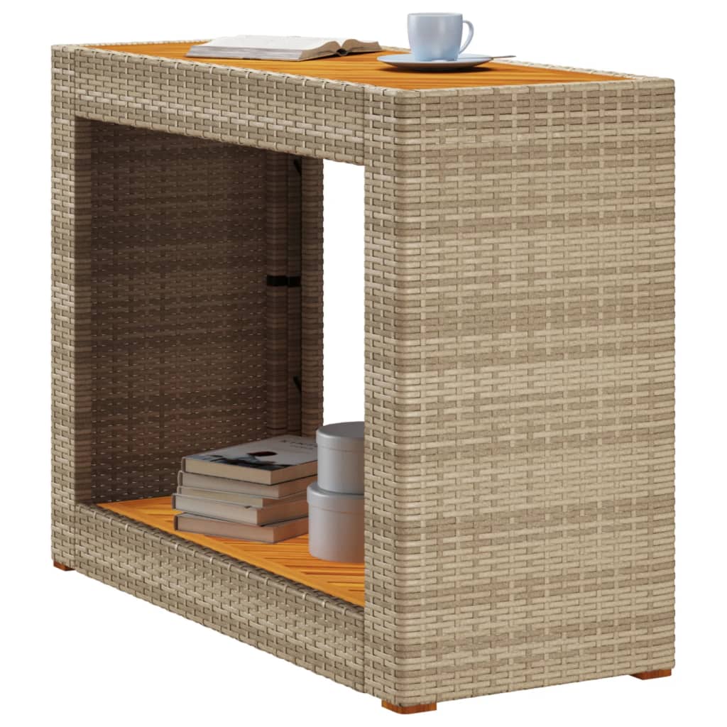 Tuinbijzettafel met houten blad 100x40x75 cm poly rattan beige - AllerleiShop