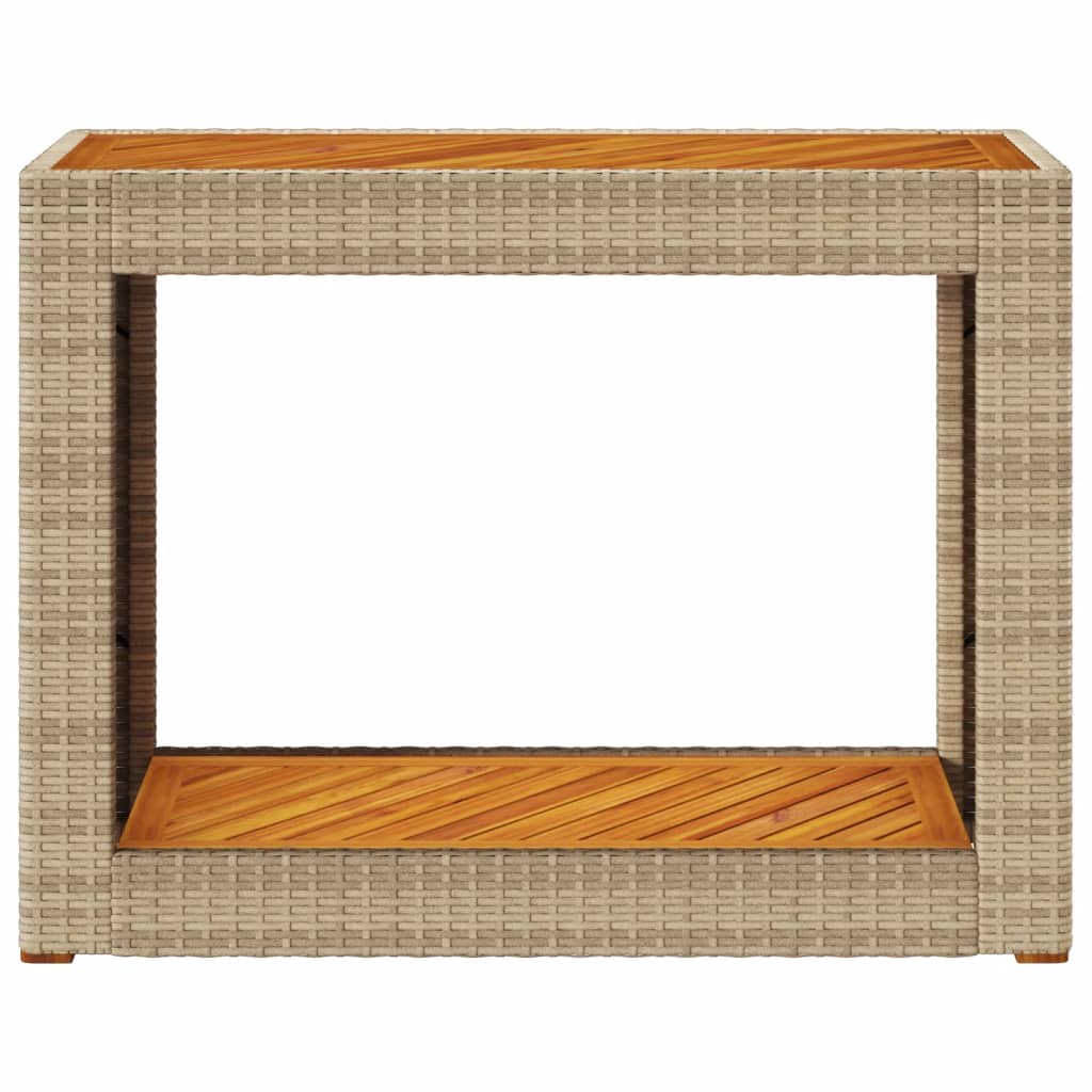 Tuinbijzettafel met houten blad 100x40x75 cm poly rattan beige - AllerleiShop