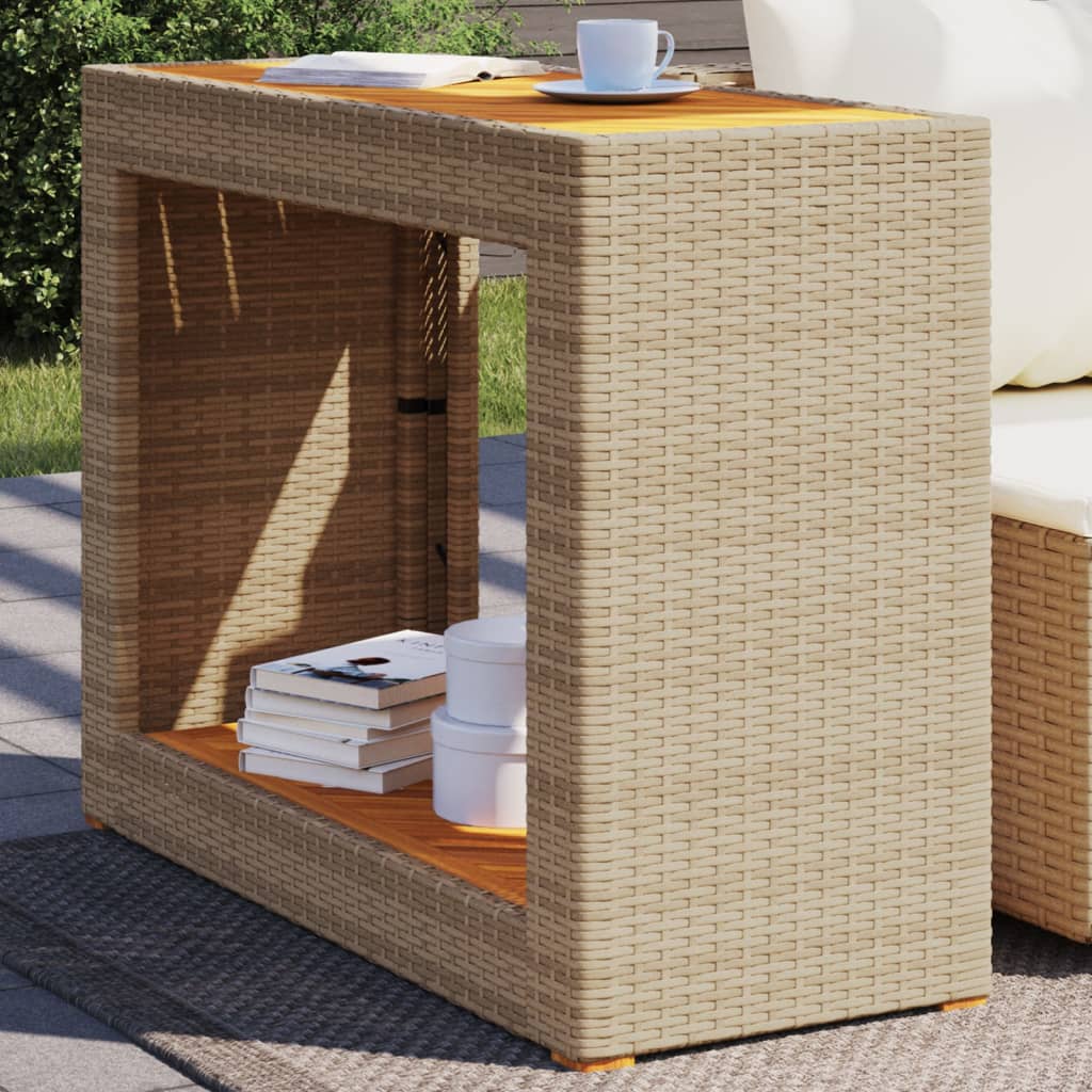 Tuinbijzettafel met houten blad 100x40x75 cm poly rattan beige - AllerleiShop