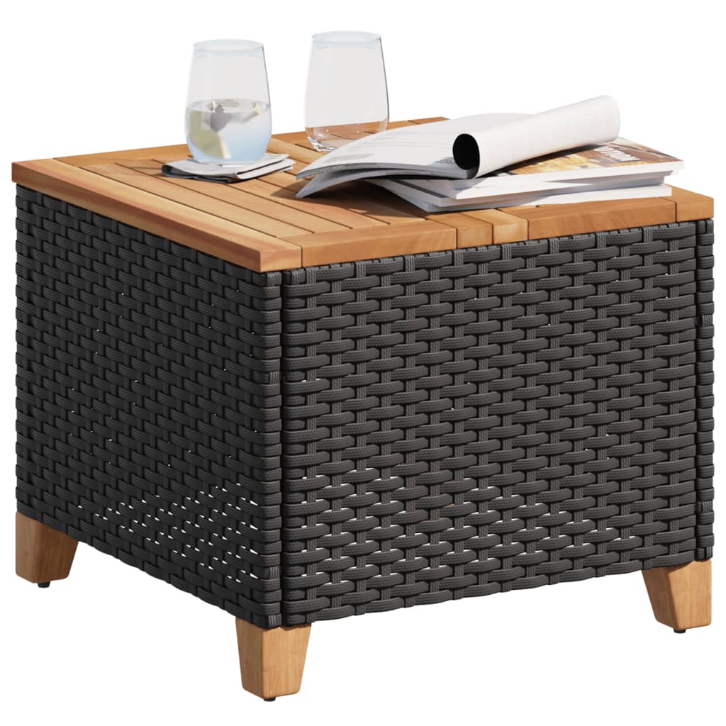 Tuintafel 45x45x37 cm poly rattan en acaciahout zwart - AllerleiShop