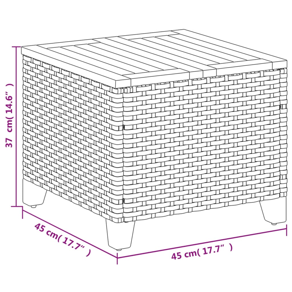 Tuintafel 45x45x37 cm poly rattan en acaciahout zwart - AllerleiShop