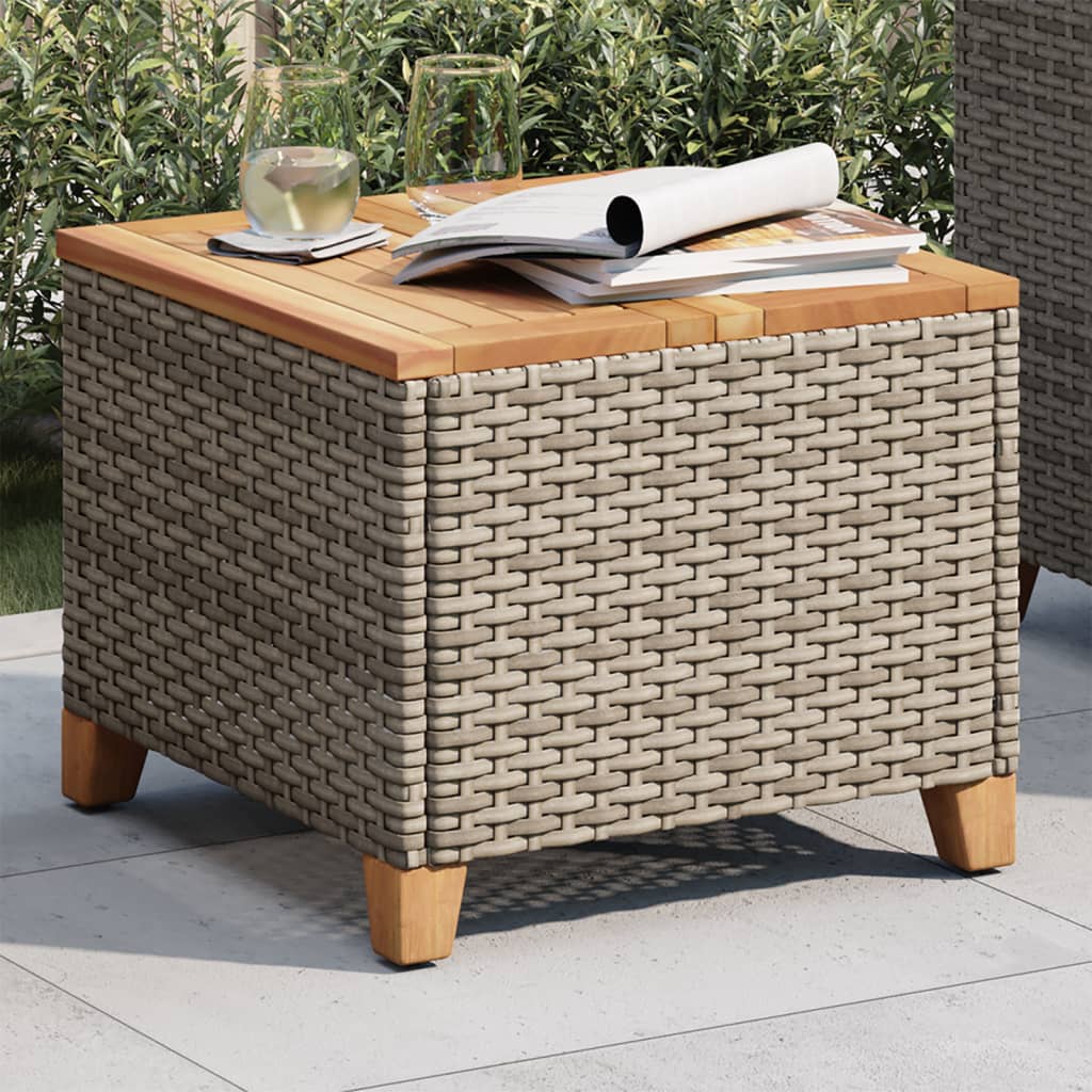 Tuintafel 45x45x37 cm poly rattan en acaciahout grijs - AllerleiShop