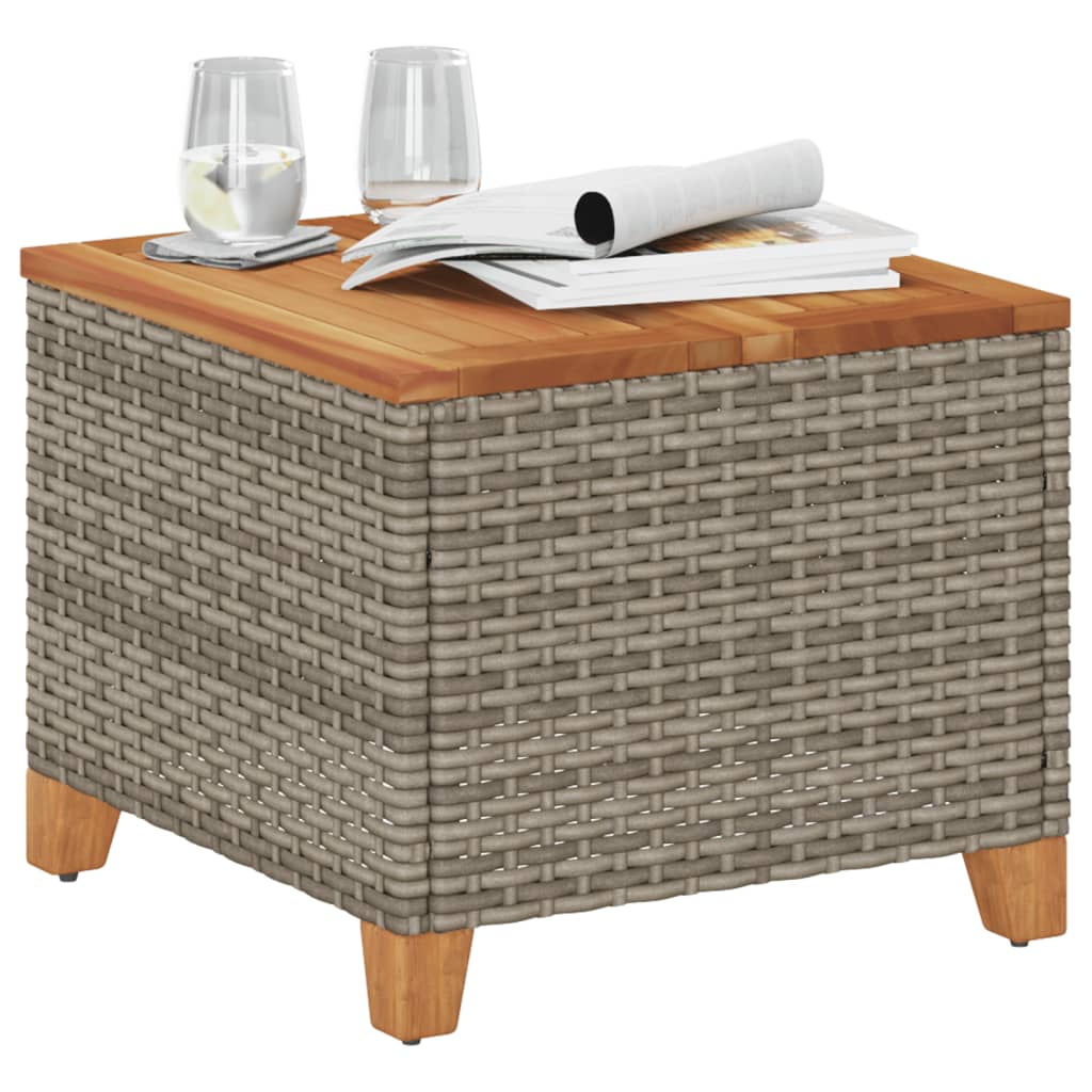 Tuintafel 45x45x37 cm poly rattan en acaciahout grijs - AllerleiShop