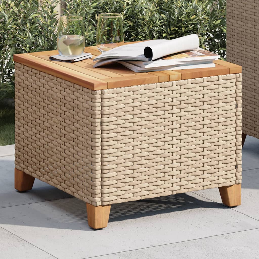 Tuintafel 45x45x37 cm poly rattan en acaciahout beige - AllerleiShop