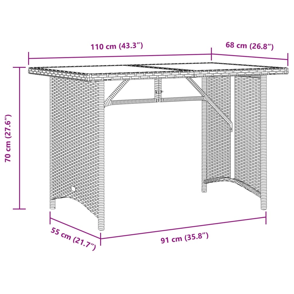 Tuintafel met glazen blad 110x68x70 cm poly rattan zwart - AllerleiShop