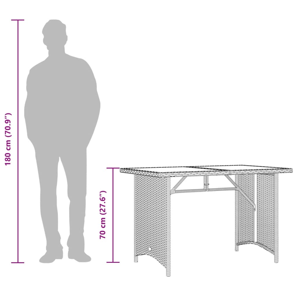 Tuintafel met glazen blad 110x68x70 cm poly rattan zwart - AllerleiShop