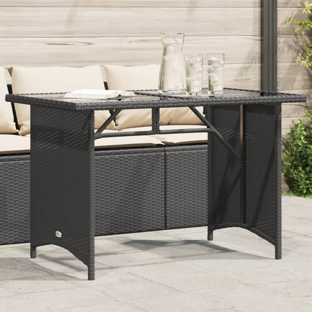 Tuintafel met glazen blad 110x68x70 cm poly rattan zwart - AllerleiShop