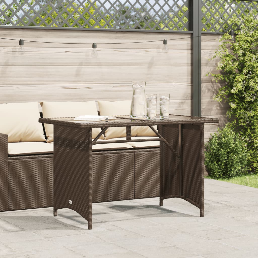 Tuintafel met glazen blad 110x68x70 cm poly rattan bruin - AllerleiShop