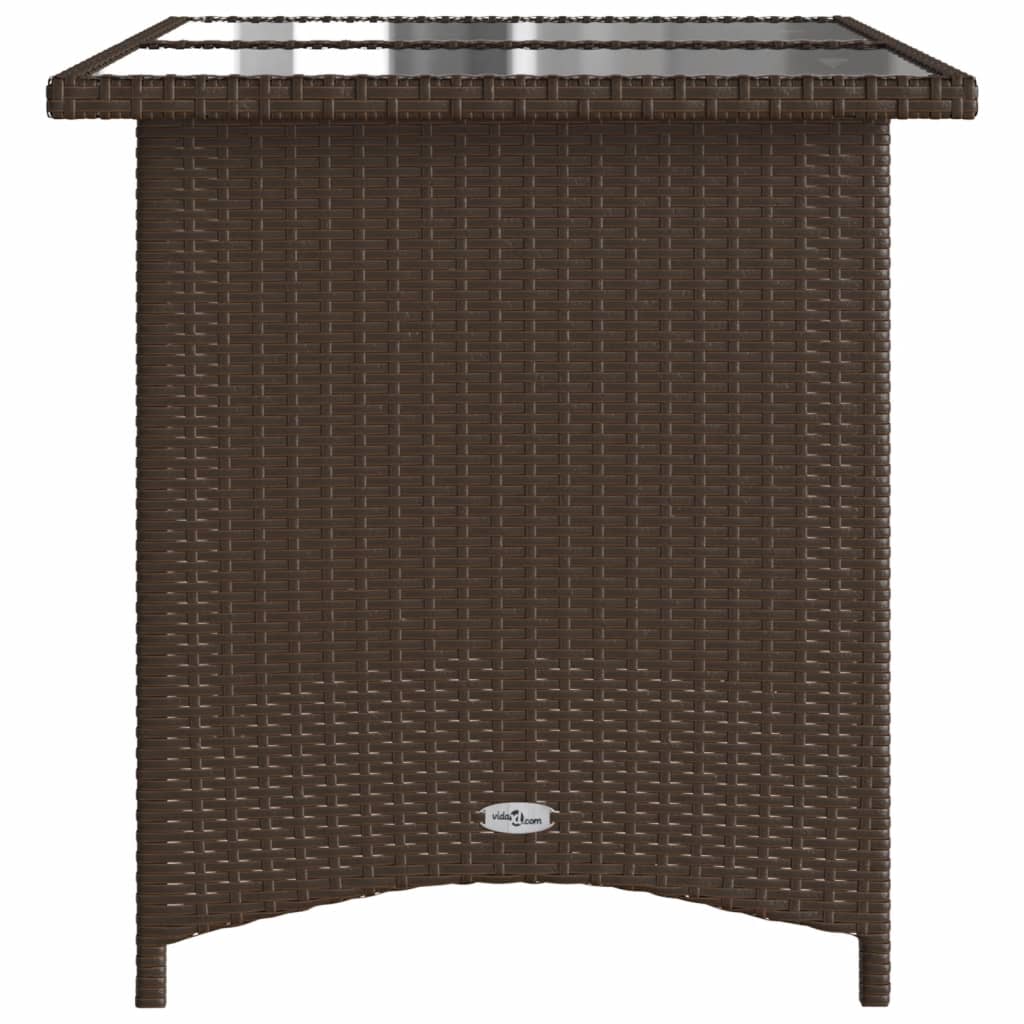 Tuintafel met glazen blad 110x68x70 cm poly rattan bruin - AllerleiShop