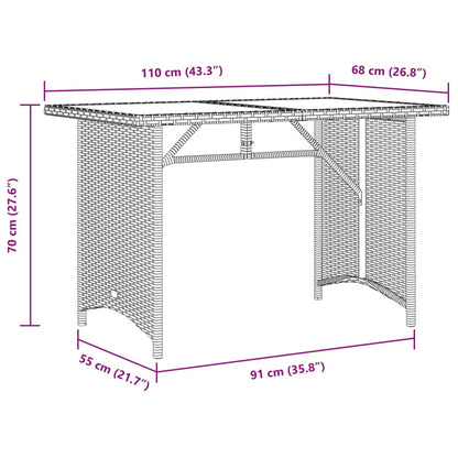 Tuintafel met glazen blad 110x68x70 cm poly rattan bruin - AllerleiShop