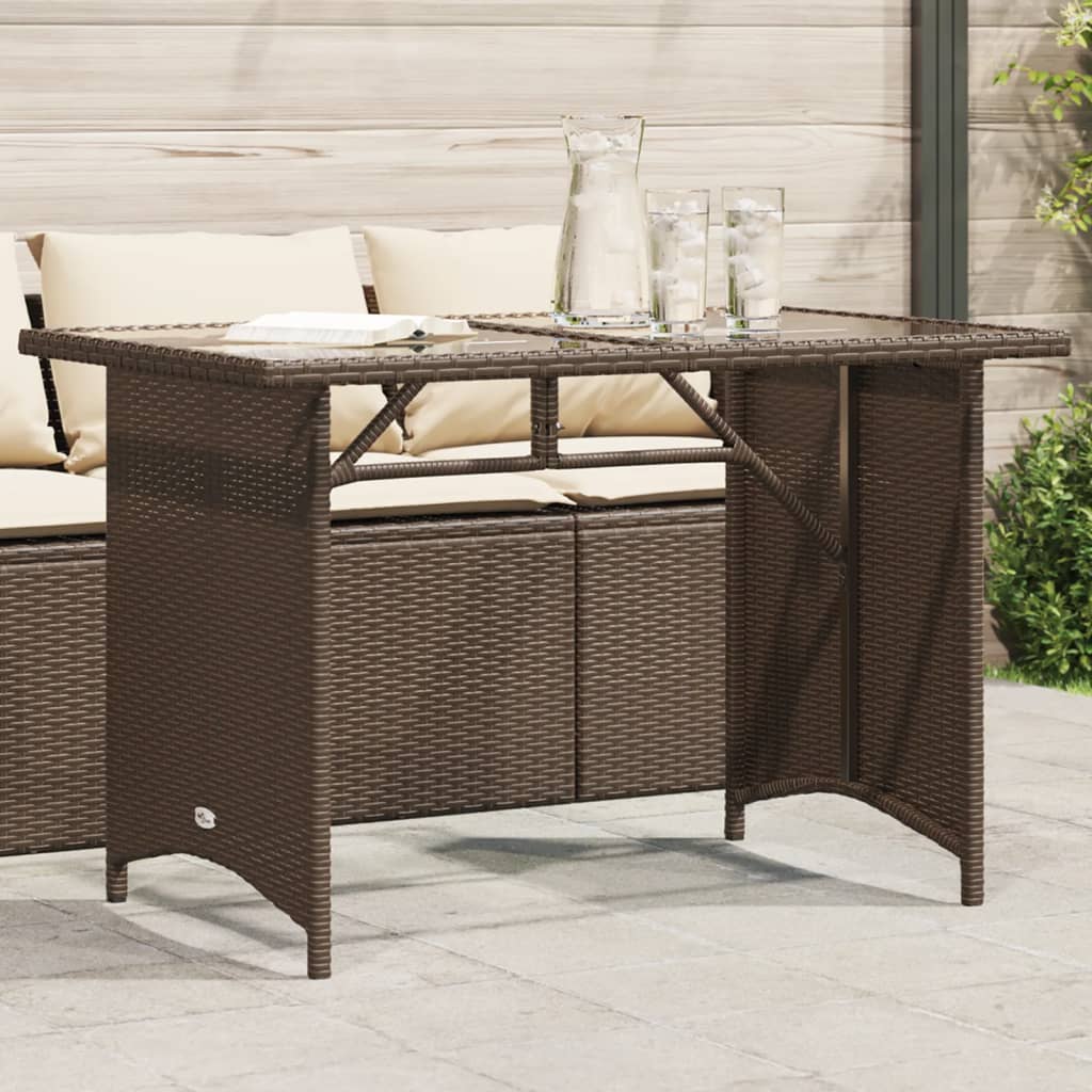 Tuintafel met glazen blad 110x68x70 cm poly rattan bruin - AllerleiShop