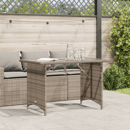 Tuintafel met glazen blad 110x68x70 cm poly rattan grijs - AllerleiShop