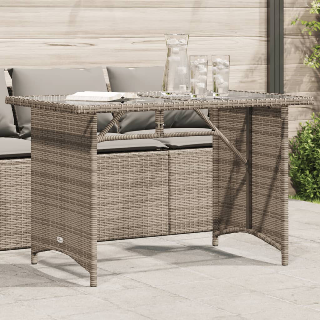 Tuintafel met glazen blad 110x68x70 cm poly rattan grijs - AllerleiShop